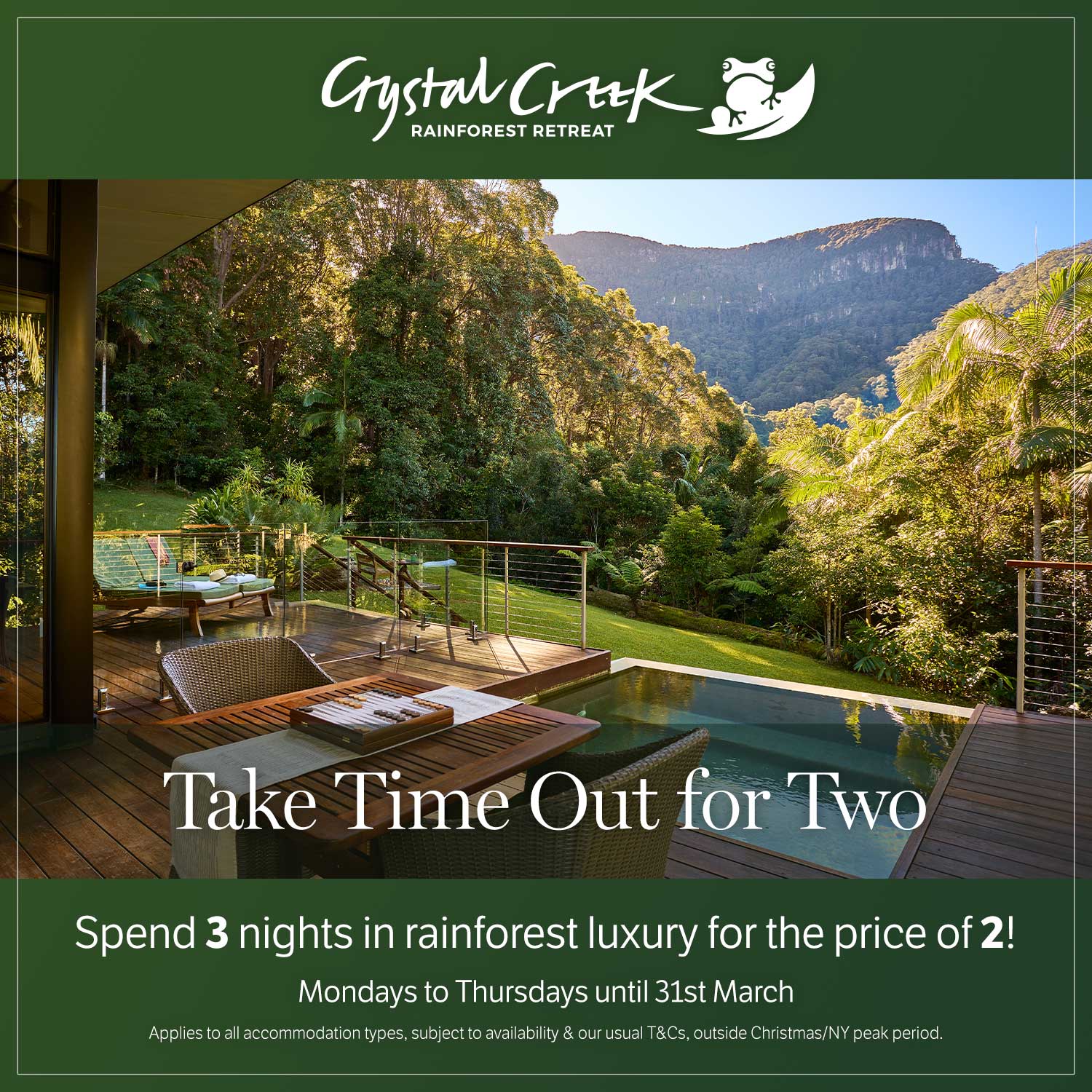 Take Time Out for Two – stay 3 nights, pay for only 2! Weeknights only, until 31st March 2026