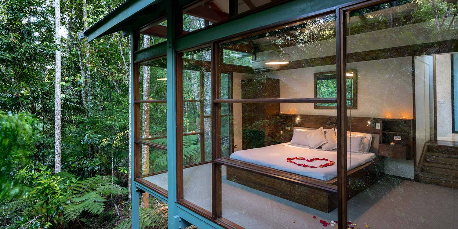 The Creekside Spa Cabins are closest to the creek and surrounded by rainforest