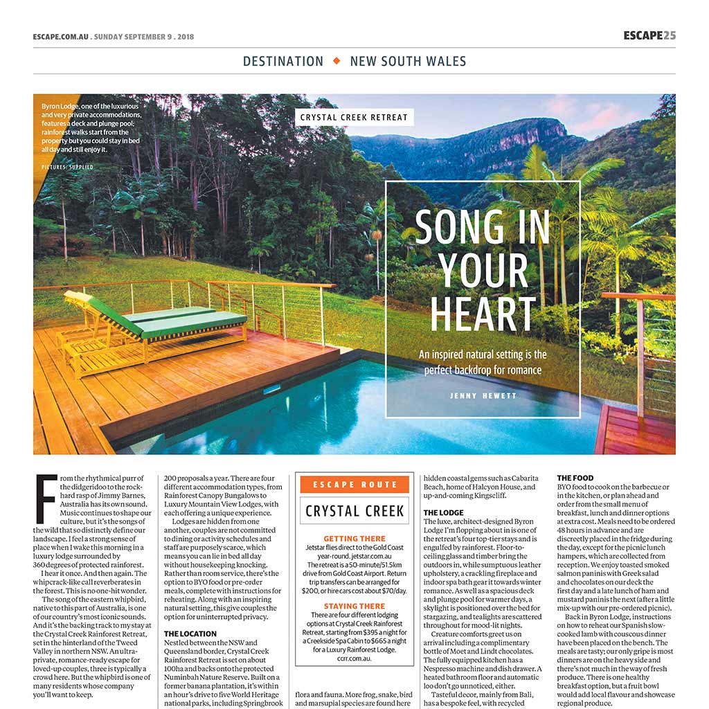 Sunday Courier-Mail 9 September 2018 Escape – Song in Your Heart