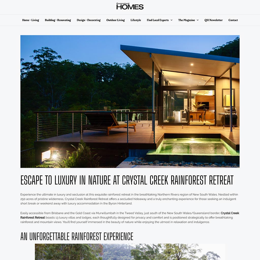 Queensland Homes: Escape to Luxury in Nature at Crystal Creek Rainforest Retreat